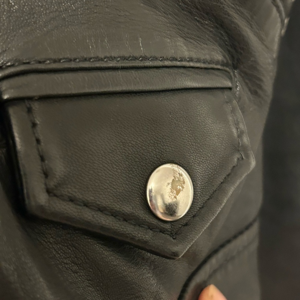 ALLSAINTS Black Sheep Leather Moto Biker Jacket Cropped Size 4 - Picture 6 of 16